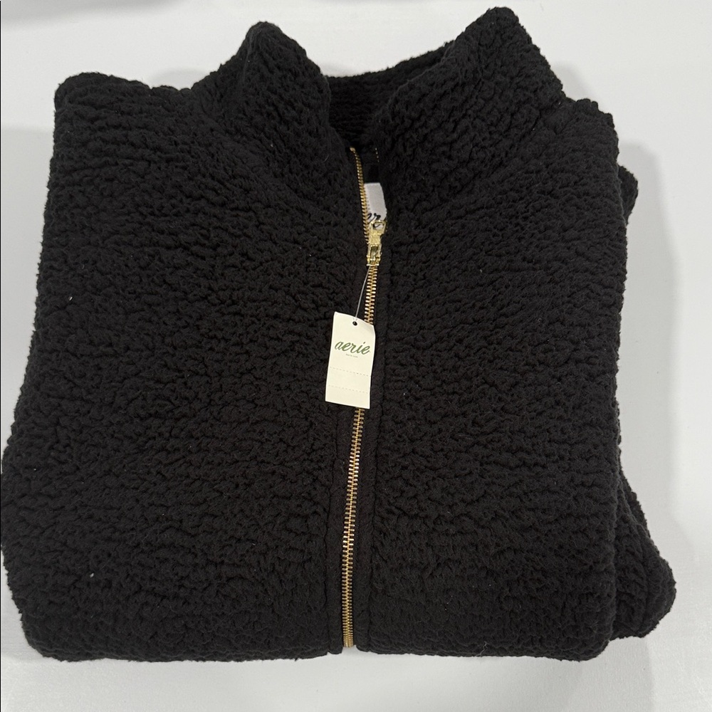 Aerie Black Fleece Jacket with Gold Zipper
